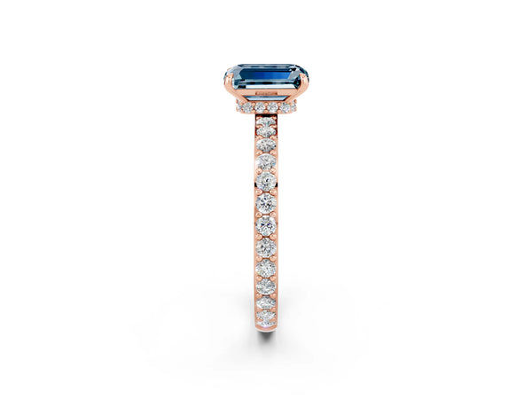Rose gold Emerald Cut Aquamarine Solitaire Engagement Ring with Pavé Band and Four-Prong Setting