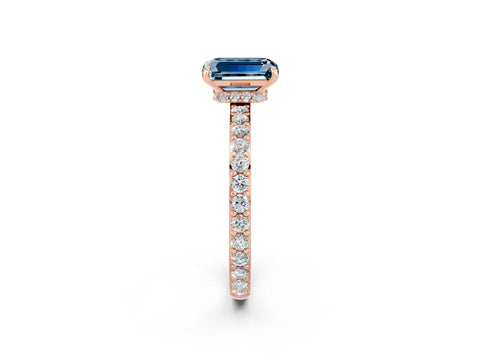 Rose gold Emerald Cut Aquamarine Solitaire Engagement Ring with Pavé Band and Four-Prong Setting_2