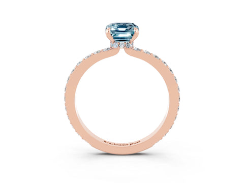 Rose gold Emerald Cut Aquamarine Solitaire Engagement Ring with Pavé Band and Four-Prong Setting_3