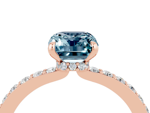 Rose gold Emerald Cut Aquamarine Solitaire Engagement Ring with Pavé Band and Four-Prong Setting_4