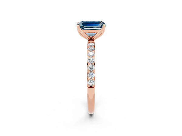 Rose gold Emerald Cut Aquamarine Solitaire Engagement Ring with Round  Pavé Band and Prong Setting