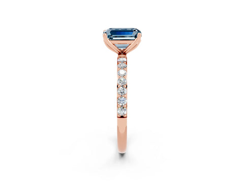 Rose gold Emerald Cut Aquamarine Solitaire Engagement Ring with Pavé Band and Prong Setting_2