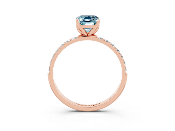 Rose gold Emerald Cut Aquamarine Solitaire Engagement Ring with Round  Pavé Band and Prong Setting