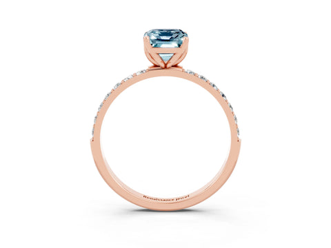 Rose gold Emerald Cut Aquamarine Solitaire Engagement Ring with Pavé Band and Prong Setting_3