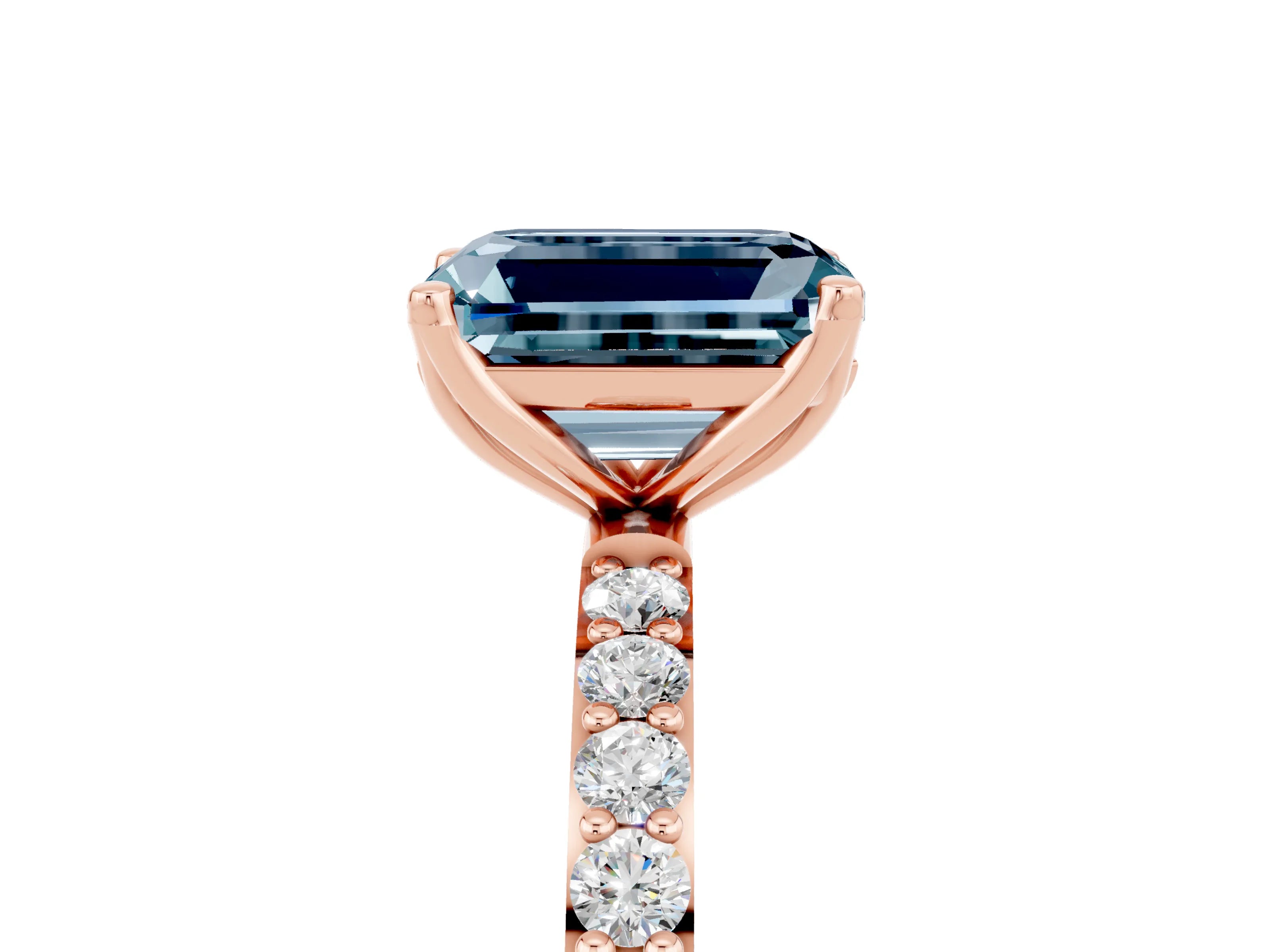 Rose gold Emerald Cut Aquamarine Solitaire Engagement Ring with Pavé Band and Prong Setting_5