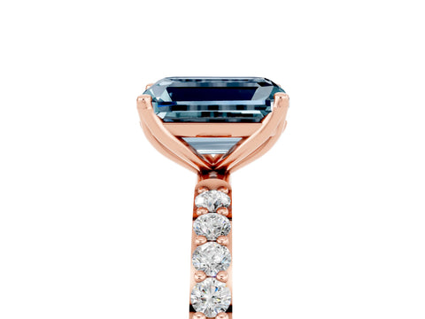 Rose gold Emerald Cut Aquamarine Solitaire Engagement Ring with Pavé Band and Prong Setting_5