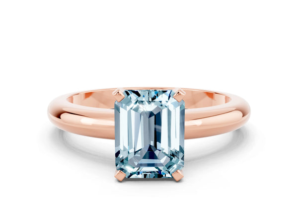 Rose gold Emerald Cut Aquamarine Solitaire Engagement Ring with Round Band and Four-Prong Setting