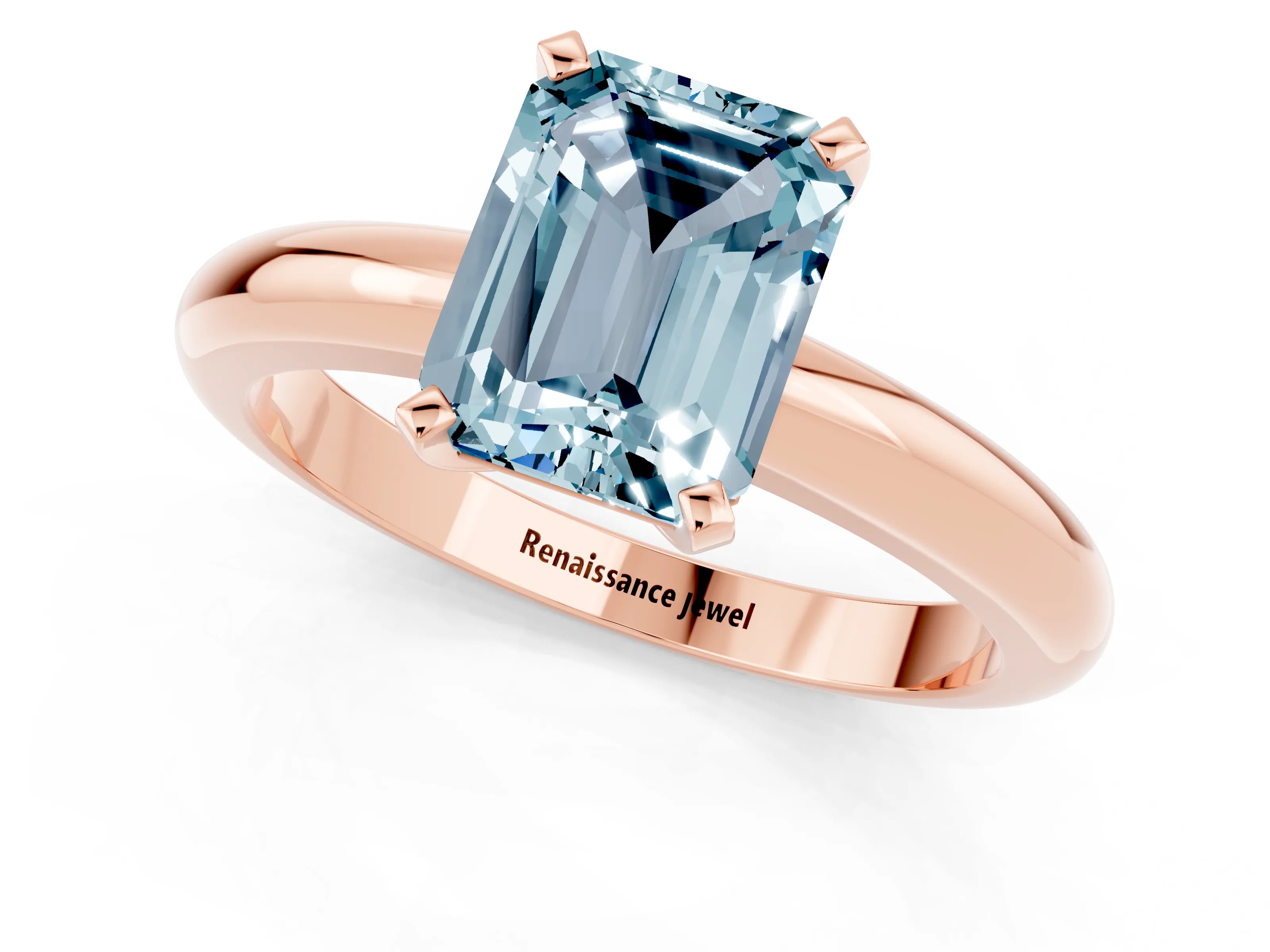 Rose gold Emerald Cut Aquamarine Solitaire Engagement Ring with Round Band and Four-Prong Setting_1