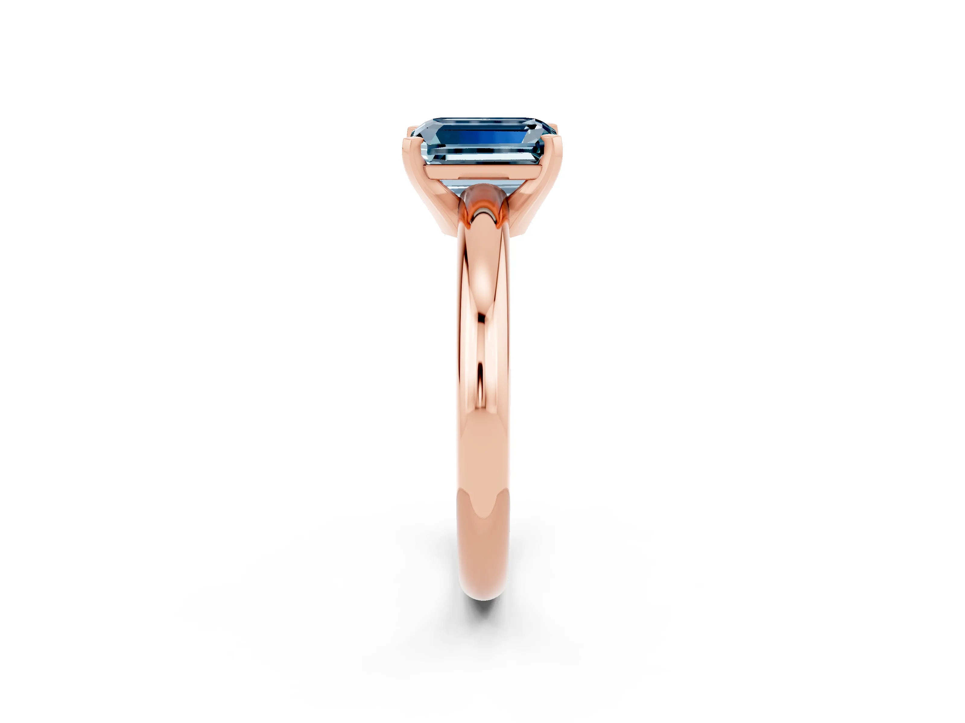 Rose gold Emerald Cut Aquamarine Solitaire Engagement Ring with Round Band and Four-Prong Setting_2
