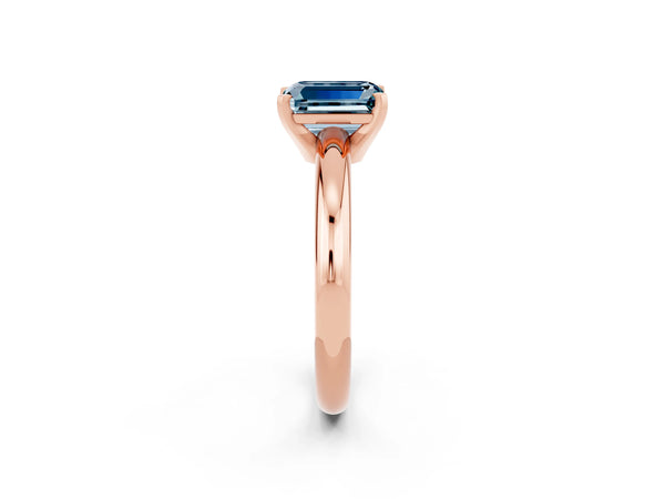 Rose gold Emerald Cut Aquamarine Solitaire Engagement Ring with Round Band and Four-Prong Setting