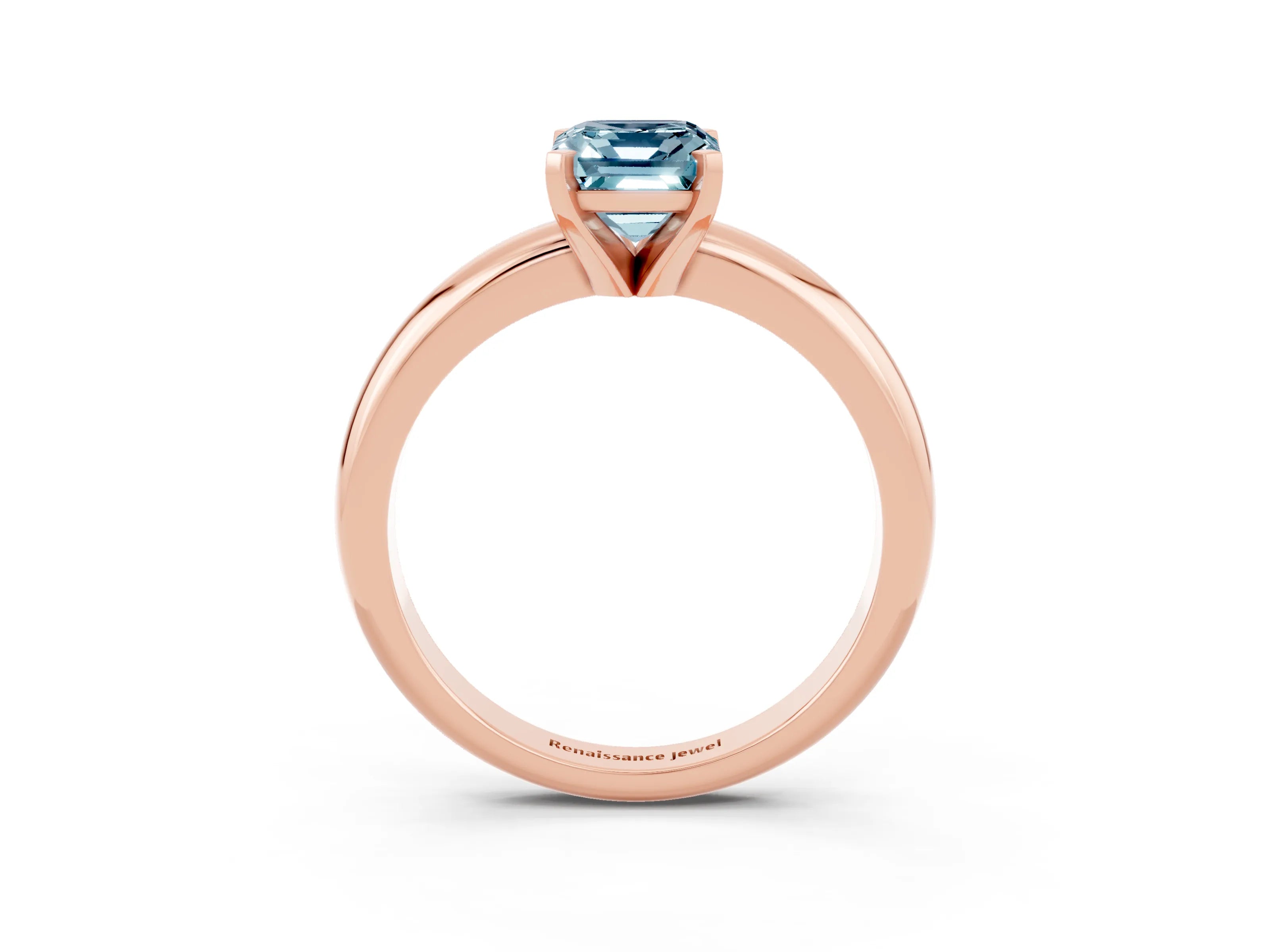 Rose gold Emerald Cut Aquamarine Solitaire Engagement Ring with Round Band and Four-Prong Setting_3