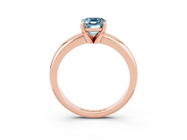 Rose gold Emerald Cut Aquamarine Solitaire Engagement Ring with Round Band and Four-Prong Setting