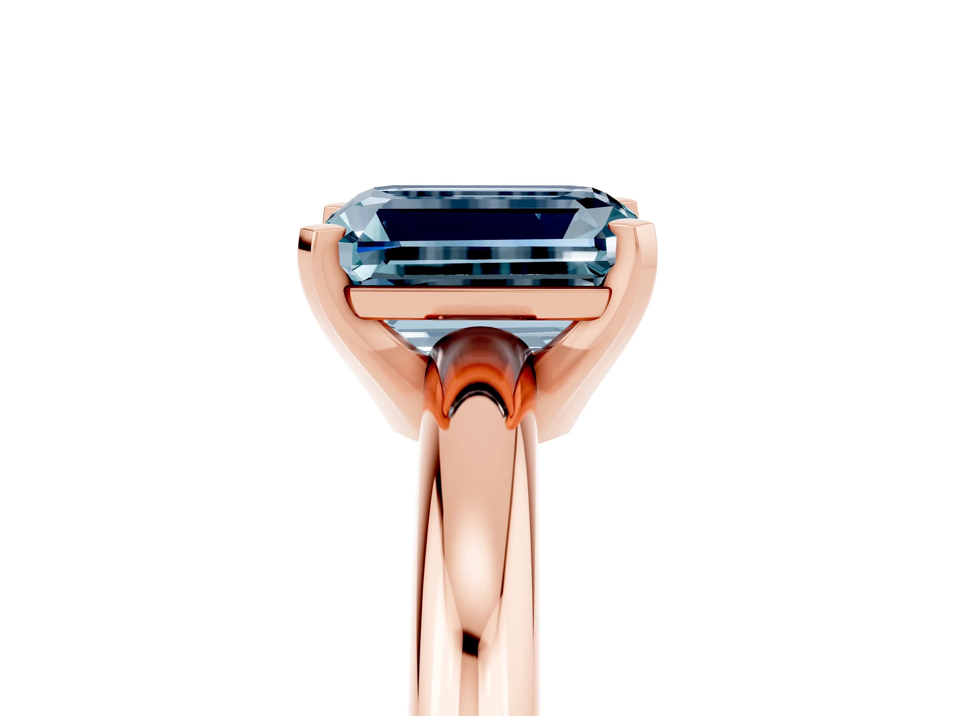 Rose gold Emerald Cut Aquamarine Solitaire Engagement Ring with Round Band and Four-Prong Setting_5