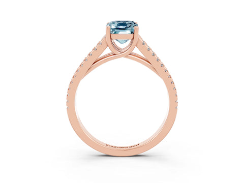 Rose gold Emerald Cut Aquamarine Solitaire Engagement Ring with Split Shank Pavé Band_3