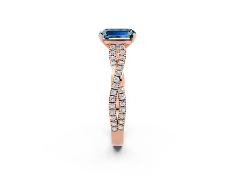 Rose gold Emerald Cut Aquamarine Solitaire Engagement Ring with Twisted Pavé Band and Four-Prong Setting_2