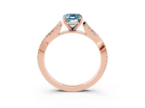 Rose gold Emerald Cut Aquamarine Solitaire Engagement Ring with Twisted Pavé Band and Four-Prong Setting_3