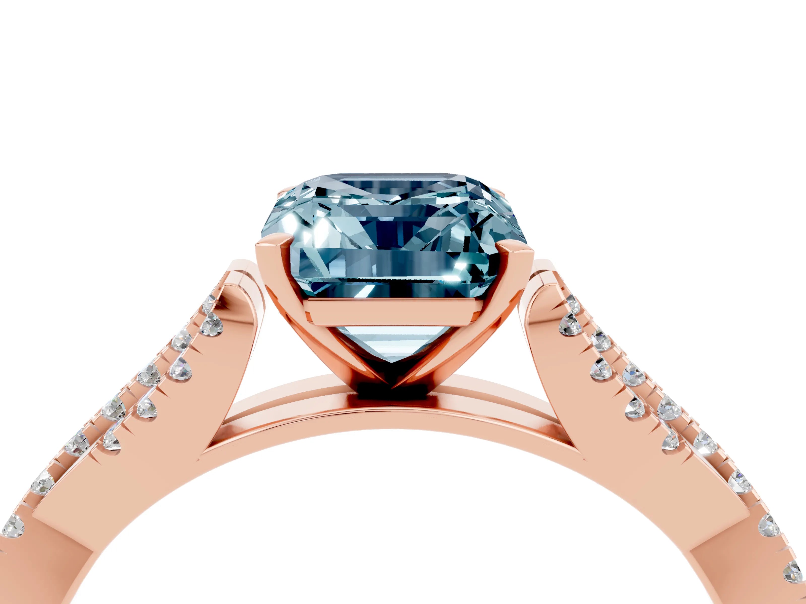 Rose gold Emerald Cut Aquamarine Solitaire Engagement Ring with Twisted Pavé Band and Four-Prong Setting_4