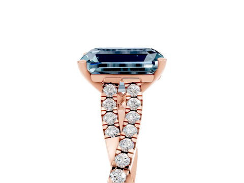 Rose gold Emerald Cut Aquamarine Solitaire Engagement Ring with Twisted Pavé Band and Four-Prong Setting_5