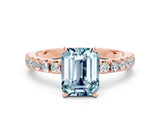 Rose gold Emerald Cut Aquamarine Solitaire Pavé Band with Four-Prong Setting