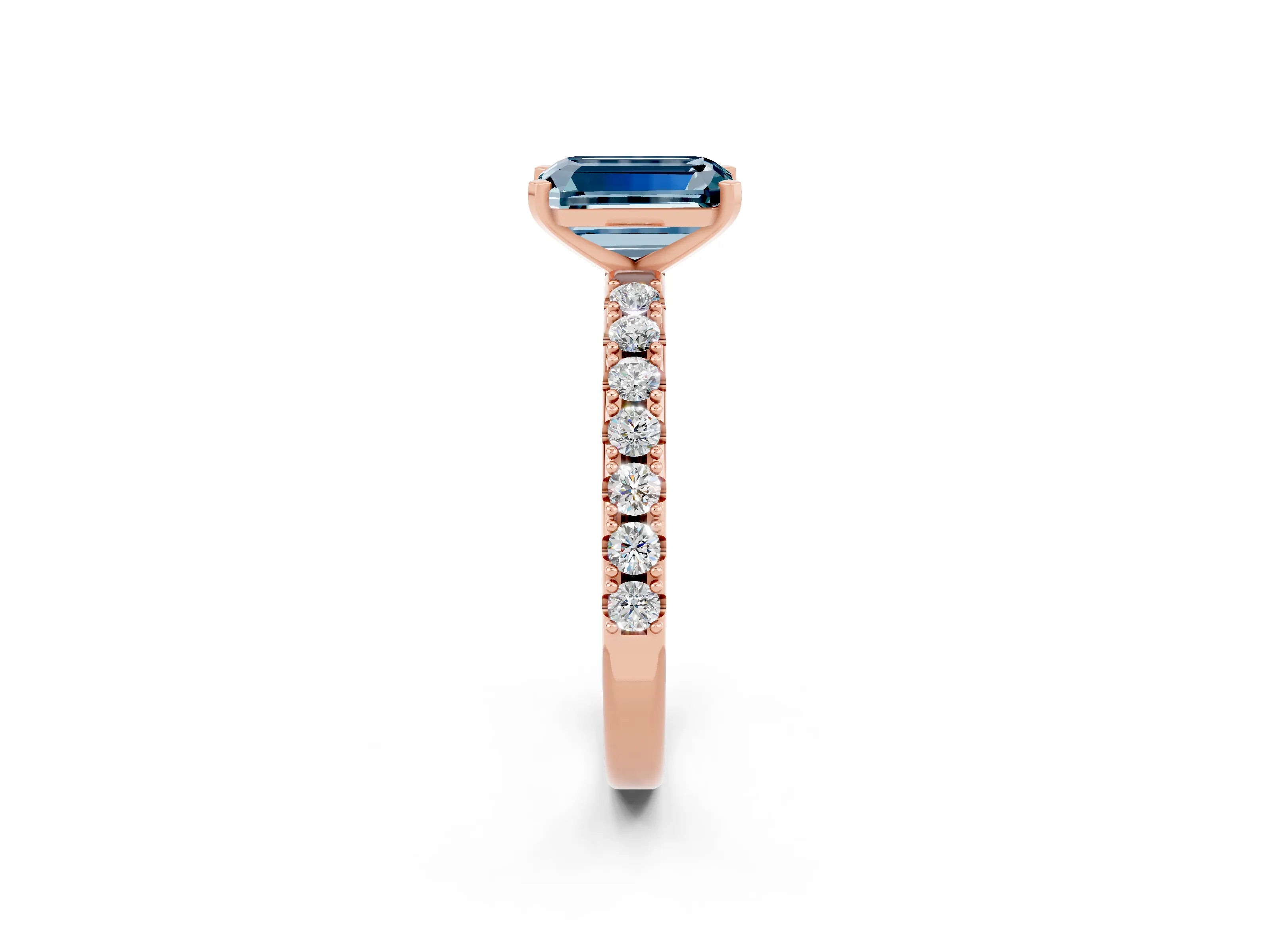 Rose gold Emerald Cut Aquamarine Solitaire Pavé Band with Four-Prong Setting_2