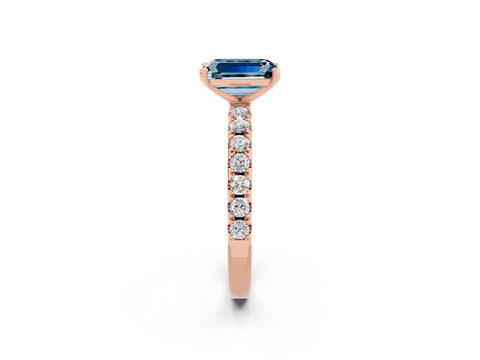 Rose gold Emerald Cut Aquamarine Solitaire Pavé Band with Four-Prong Setting_2