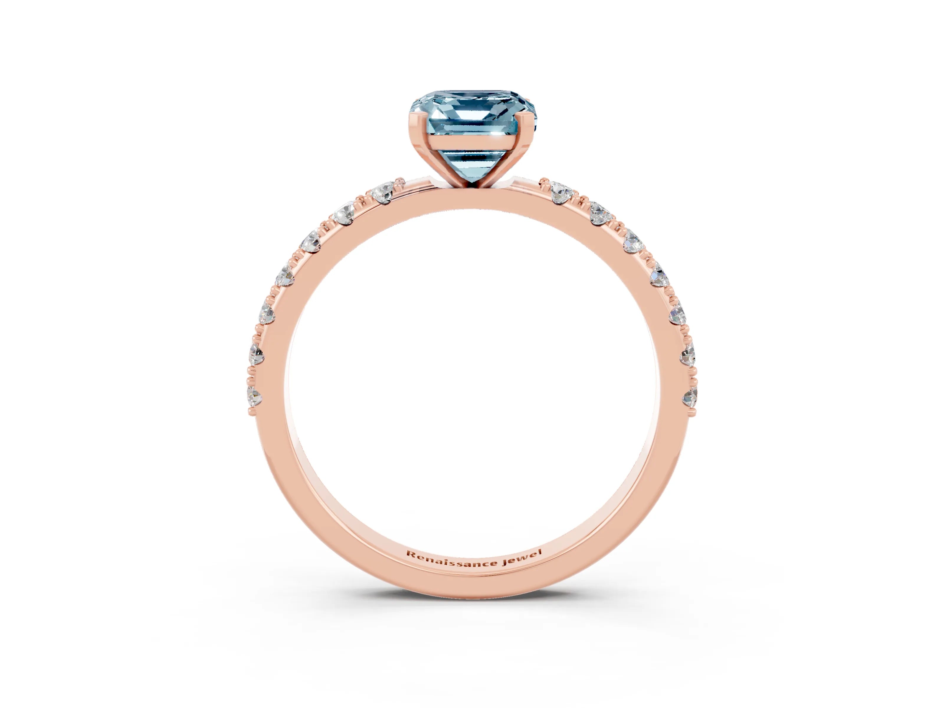 Rose gold Emerald Cut Aquamarine Solitaire Pavé Band with Four-Prong Setting_3