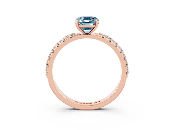 Rose gold Emerald Cut Aquamarine Solitaire Pavé Band with Four-Prong Setting
