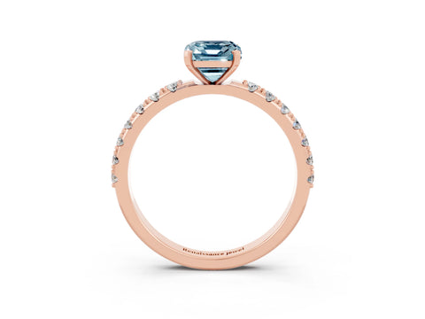 Rose gold Emerald Cut Aquamarine Solitaire Pavé Band with Four-Prong Setting_3