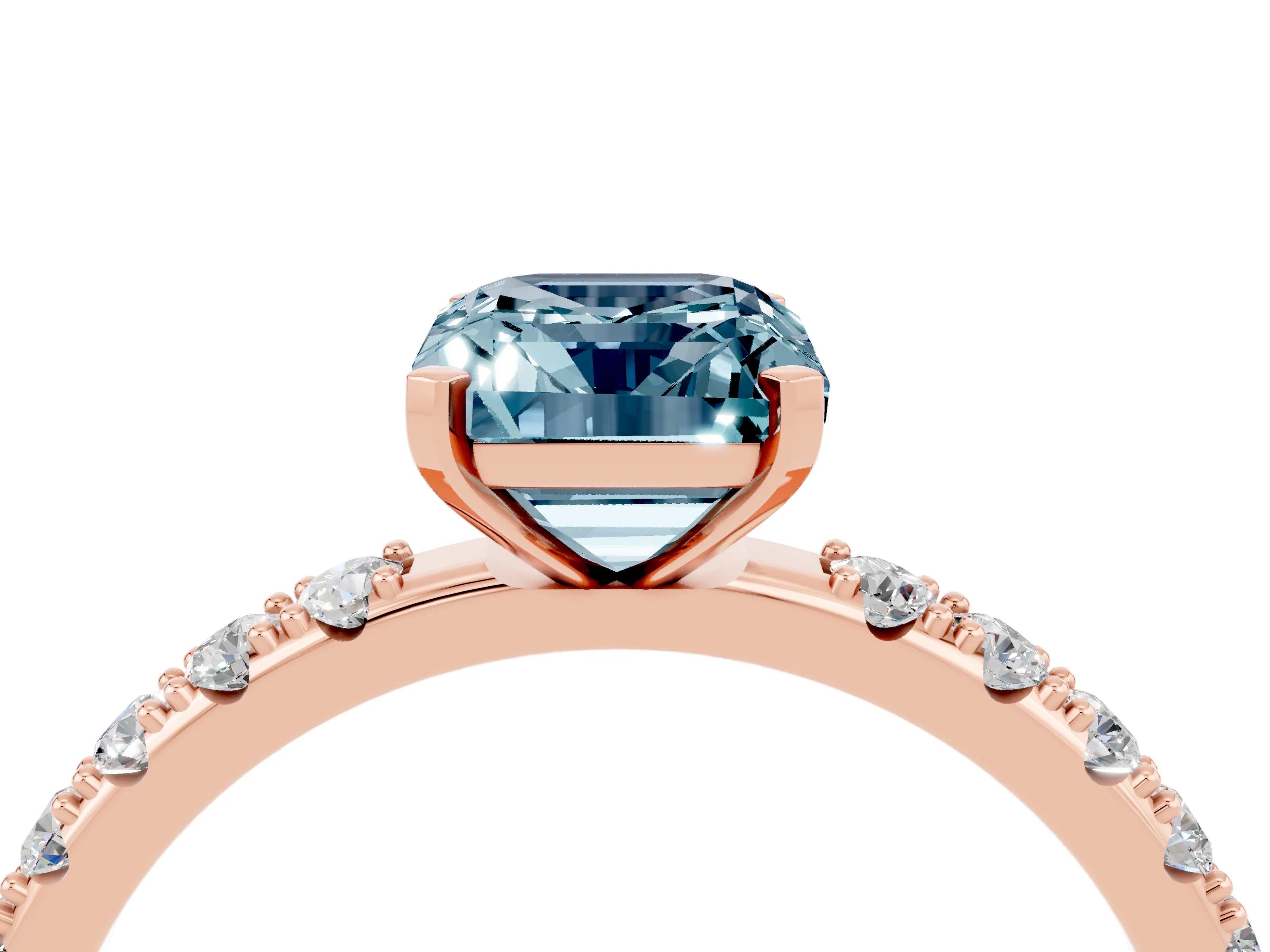 Rose gold Emerald Cut Aquamarine Solitaire Pavé Band with Four-Prong Setting_4