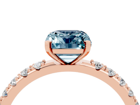 Rose gold Emerald Cut Aquamarine Solitaire Pavé Band with Four-Prong Setting_4
