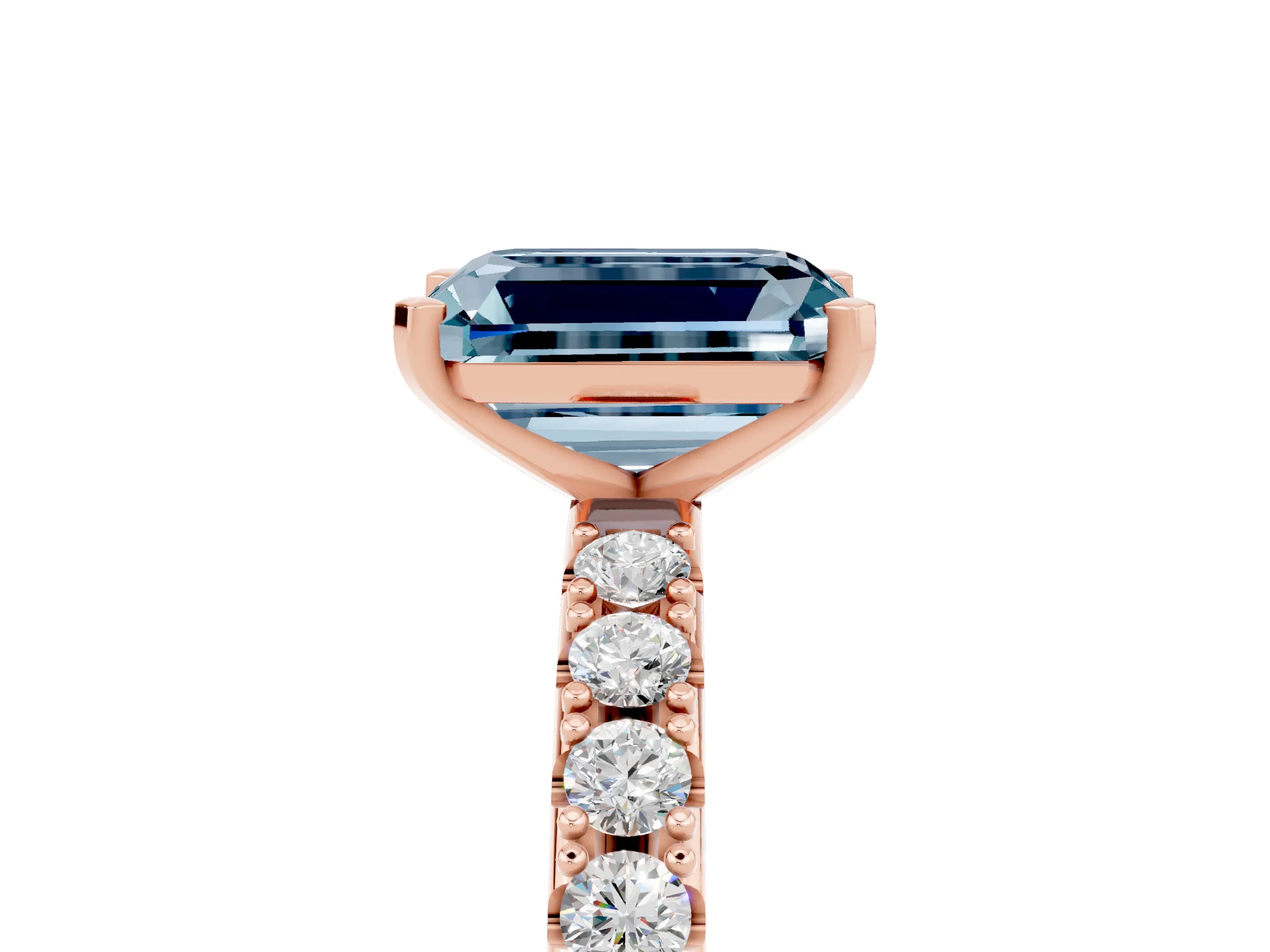 Rose gold Emerald Cut Aquamarine Solitaire Pavé Band with Four-Prong Setting_5