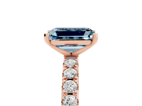 Rose gold Emerald Cut Aquamarine Solitaire Pavé Band with Four-Prong Setting_5