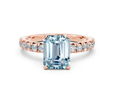 Rose gold Emerald Cut Aquamarine Solitaire Pavé Engagement Ring with Round Band and Prong Setting_12
