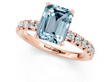 Rose gold Emerald Cut Aquamarine Solitaire Pavé Engagement Ring with Round Band and Prong Setting_13