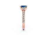 Rose gold Emerald Cut Aquamarine Solitaire Pavé Engagement Ring with Round Band and Prong Setting_14