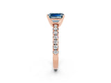 Rose gold Emerald Cut Aquamarine Solitaire Pavé Engagement Ring with Round Band and Prong Setting_68