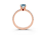 Rose gold Emerald Cut Aquamarine Solitaire Pavé Engagement Ring with Round Band and Prong Setting_69
