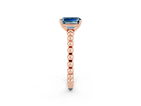 Rose gold Emerald Cut Aquamarine Solitaire Ring with Beaded Band and Prong Setting_2
