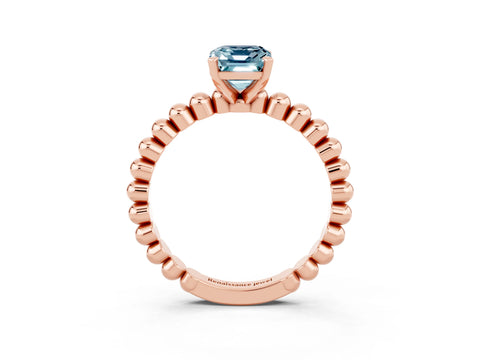 Rose gold Emerald Cut Aquamarine Solitaire Ring with Beaded Band and Prong Setting_3