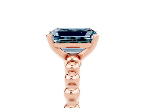 Rose gold Emerald Cut Aquamarine Solitaire Ring with Beaded Band and Prong Setting_5