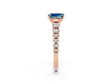 Rose gold Emerald Cut Aquamarine Solitaire Ring with Cathedral Setting and Pavé Band_2