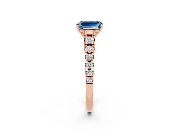 Rose gold Emerald Cut Aquamarine Cathedral Solitaire Ring with Round  Pavé Band