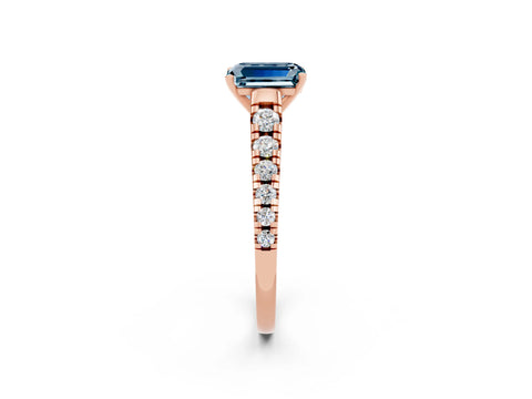 Rose gold Emerald Cut Aquamarine Solitaire Ring with Cathedral Setting and Pavé Band_2