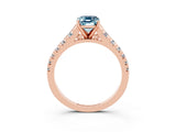 Rose gold Emerald Cut Aquamarine Solitaire Ring with Cathedral Setting and Pavé Band_3