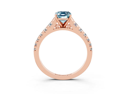 Rose gold Emerald Cut Aquamarine Solitaire Ring with Cathedral Setting and Pavé Band_3