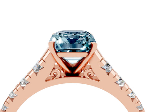 Rose gold Emerald Cut Aquamarine Solitaire Ring with Cathedral Setting and Pavé Band_4