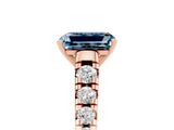 Rose gold Emerald Cut Aquamarine Solitaire Ring with Cathedral Setting and Pavé Band_5
