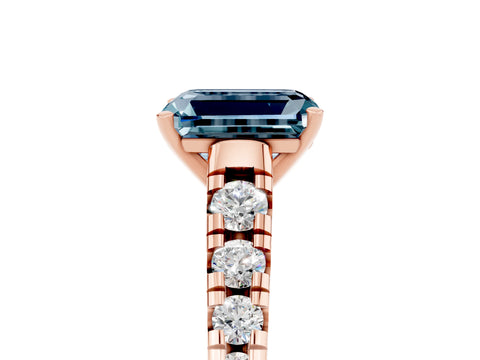 Rose gold Emerald Cut Aquamarine Solitaire Ring with Cathedral Setting and Pavé Band_5