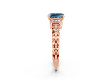Rose gold Emerald Cut Aquamarine Solitaire Ring with Filigree Band and Four-Prong Setting_26