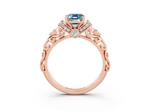 Rose gold Emerald Cut Aquamarine Solitaire Ring with Filigree Band and Four-Prong Setting_27